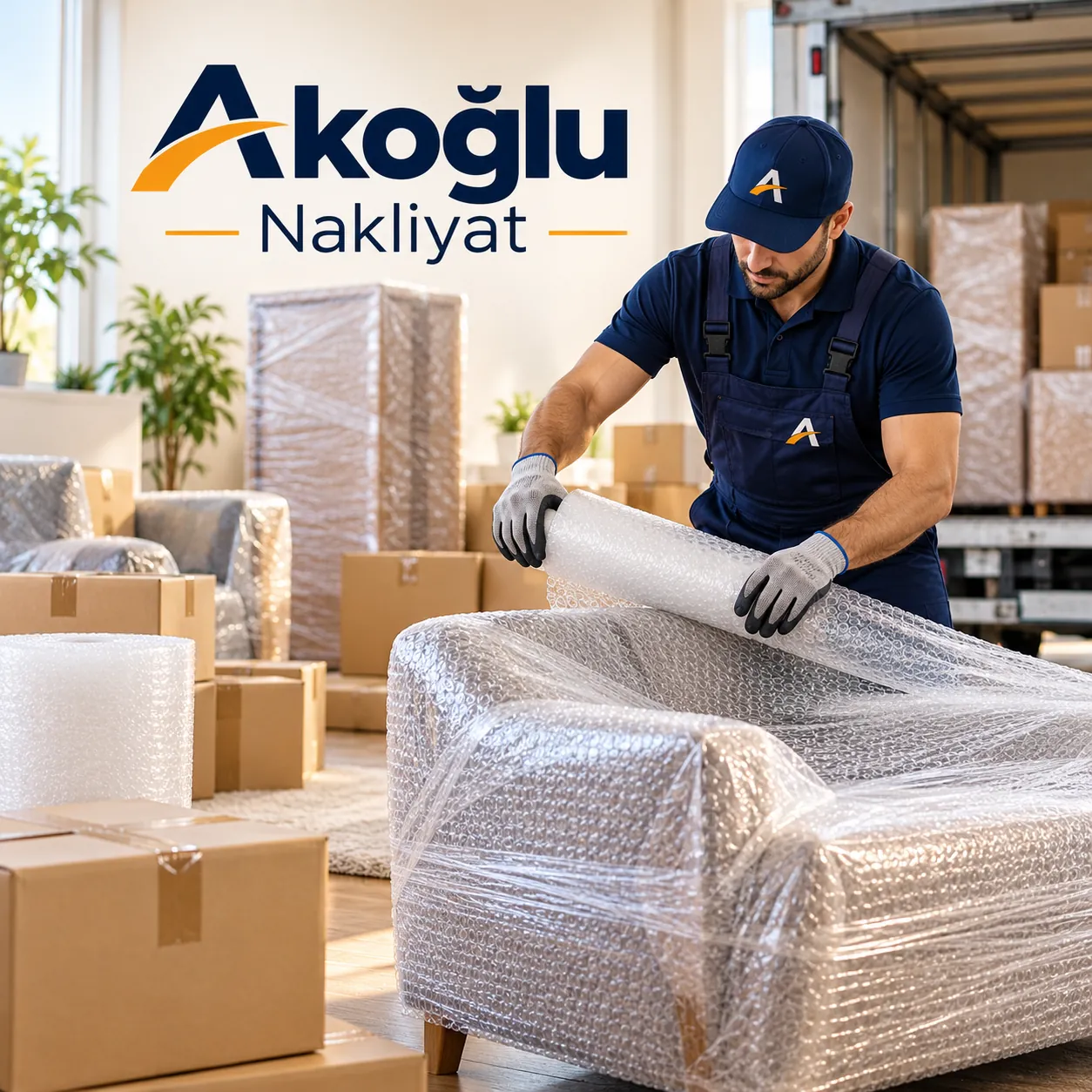 Koltuk paketleyen profesyonel nakliyat personeli