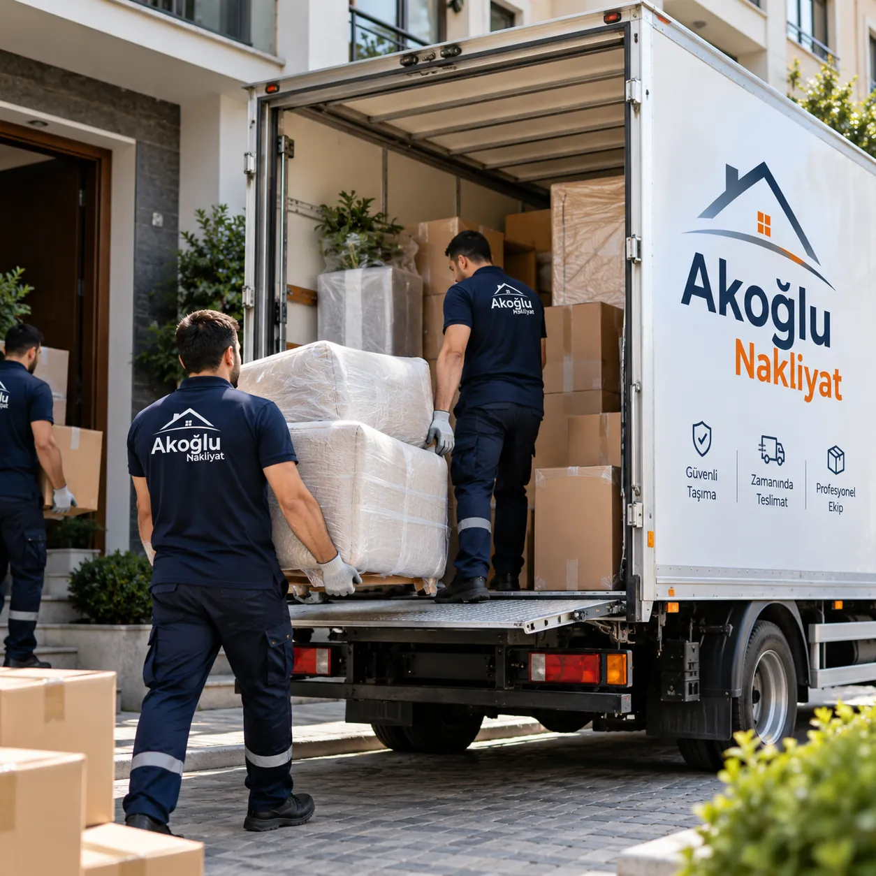 Nakliyat aracından ev eşyalarının güvenli biçimde indirilmesi