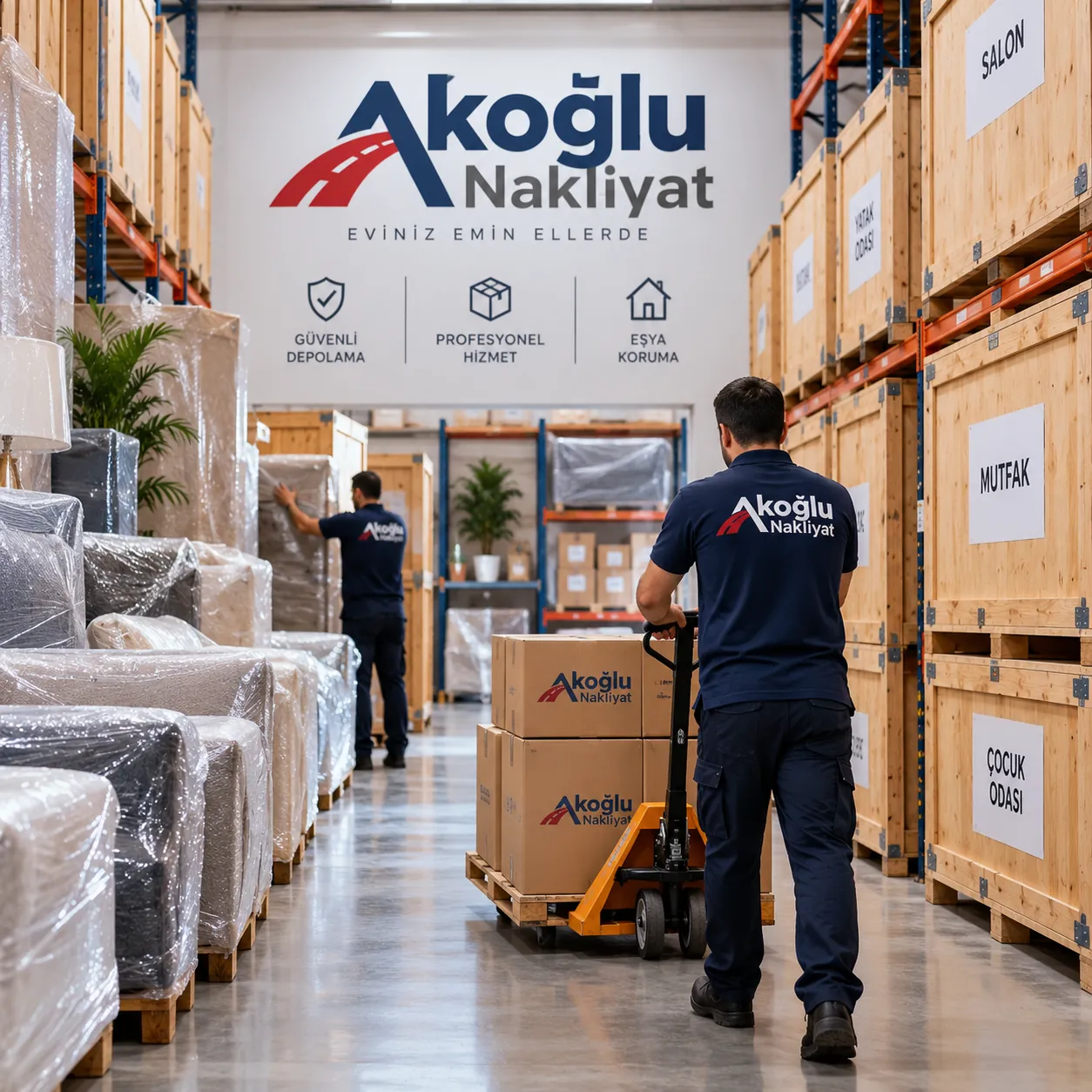 Profesyonel nakliyat ekibinin kolileri taşıması